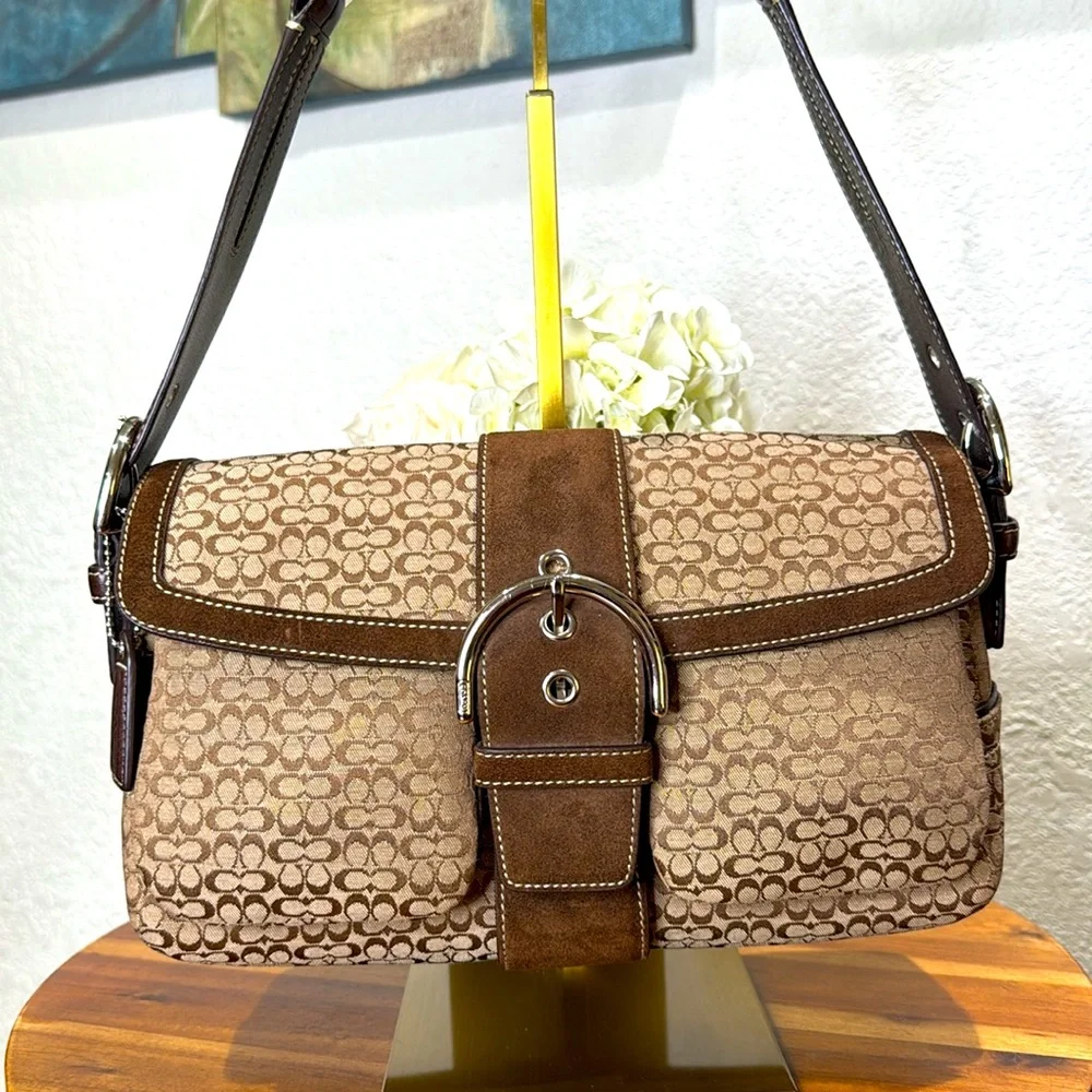 Coach Vintage Beige Brown Monogram Canvas With Brown Suede Soho Shoulder Bag - Picture 4 of 15